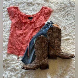BCX | Coral Eyelet Ruffle Blouse